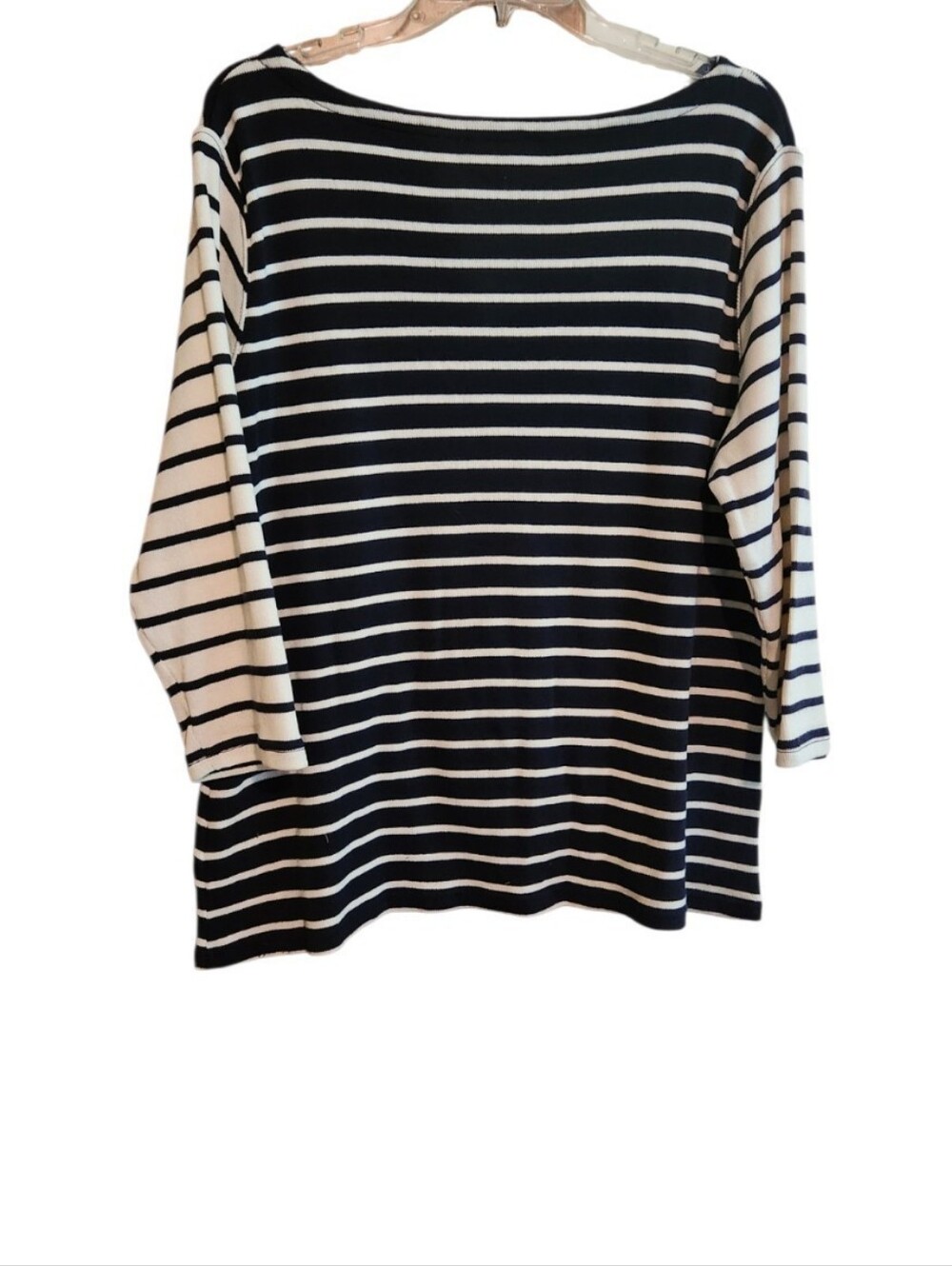 L L Bean Striped Navy and White Boatneck Women's Top